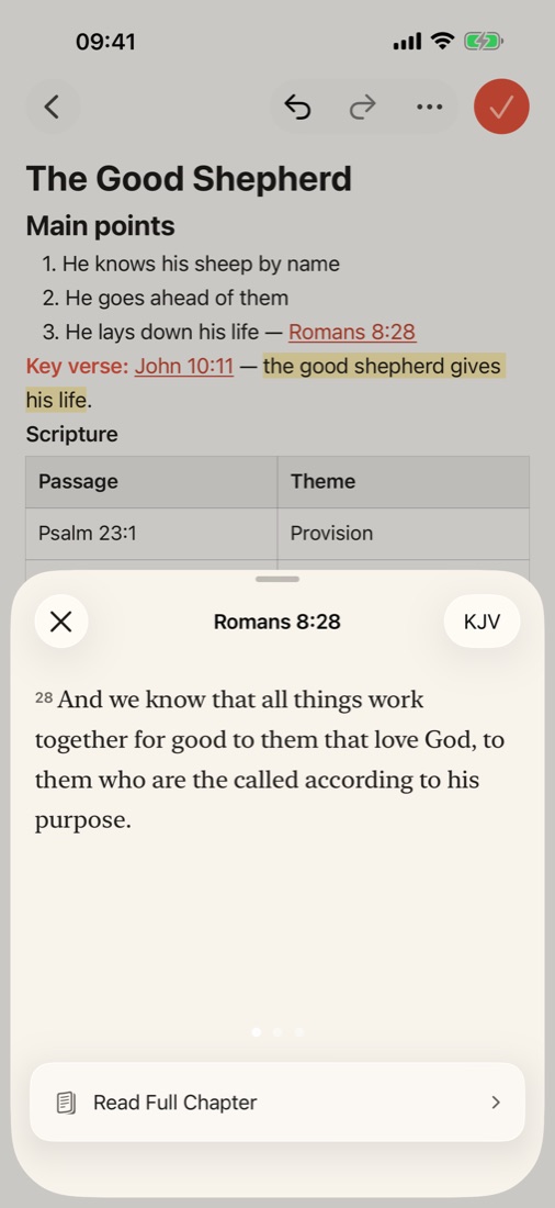 The verse sheet showing Romans 8:28