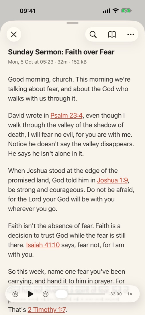 A sermon transcript with its verses linked